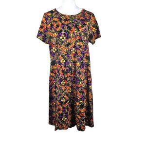 LuLaRoe Womens XL Floral Short-Sleeve Swing Hi-Lo Dress Vibrant Casual